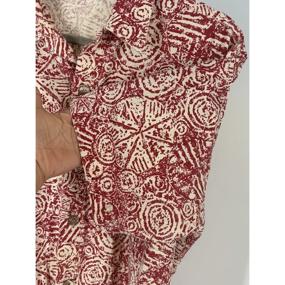 Jimmy Z Shirt Mens Large Red Linen Cotton Surf Skate Vintage 80s Button Canvas